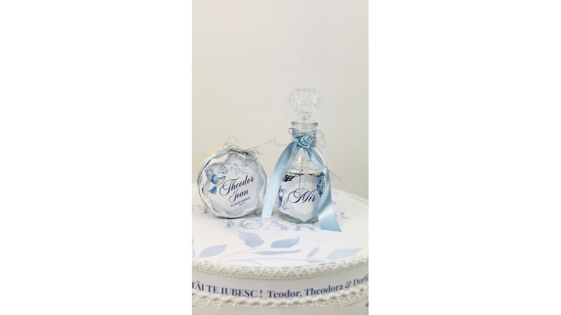 Trusou botez baietel Hot Air Balloon Blue Toile cu baloane de aer cald design elegant 3